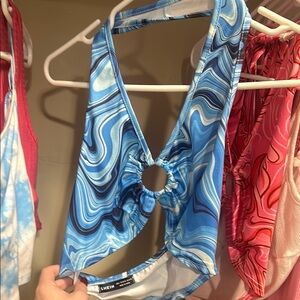 SHEIN Blue Swirl Halter Top